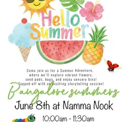 Our 'Hello Summer' playdate at Namma Nook was a celebration of the season. The event was designed for toddlers from 1.5 to 3 years and focused on exploring flowers, seed pods, and fun sensory bins.