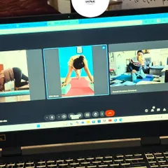 A view from my perspective during an online group class. I can monitor and guide multiple clients at once, creating a connected and interactive virtual training environment.