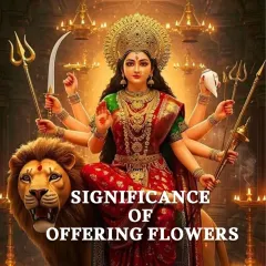 This series of images explains the divine significance of offering flowers in Hindu worship. Each flower carries a unique vibration, and offering them is a way to surrender the ego and invite blessings of peace, strength, and prosperity.