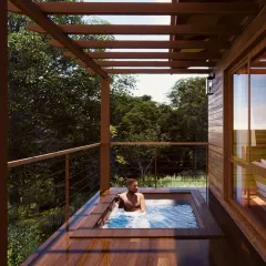 A preview of our upcoming Birwa Forest Resort. This machan-style cottage, crafted from Canadian wood, is elevated 16 feet above the ground. The design offers a private escape among the treetops, complete with its own plunge pool, embodying a unique form of sustainable luxury architecture.