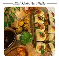 My Mini Vada Pao Platter is perfect for parties. These bite-sized delights pack all the authentic, spicy flavour of the classic street food snack, complete with tangy chutneys.