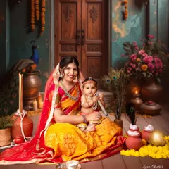 I love bringing creative and cultural concepts to life, like this fine-art "Yashoda and Krishna" shoot. These painterly portraits are perfect for celebrating heritage and creating a unique piece of art for your family.