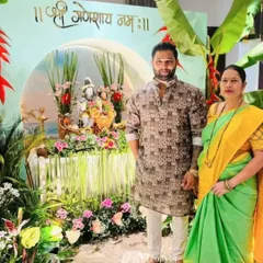 A beautiful nature-themed Ganpati makhar we created, complete with fresh banana leaves and floral arrangements. I believe in delivering quality that makes your festival special.