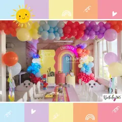 A vibrant rainbow-themed party for Lakshya. We filled the room with color, from the rainbow-shaped backdrops to the multi-colored balloon garlands, creating a cheerful and bright celebration.