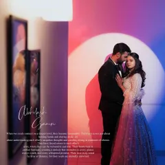 A romantic embrace in a beautifully lit hallway, with a poetic message about two souls connecting. This is storytelling through light and emotion.