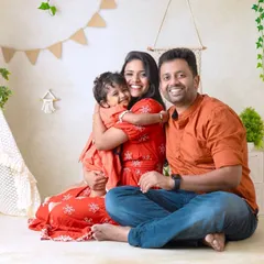 Laughter, hugs, and endless love in our cozy boho setup. The warm, earthy tones and textures create a perfect setting for candid family moments.