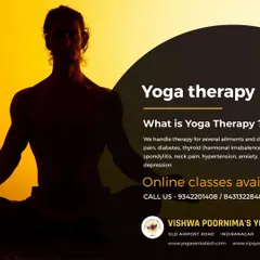 What is Yoga Therapy? This graphic clearly explains our therapeutic approach, which handles ailments like back pain, diabetes, thyroid issues, neck pain, anxiety, and depression. Online classes are available, so you can start your healing journey from anywhere.