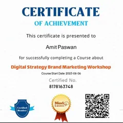 Always learning, always growing. This certificate from a Digital Strategy and Brand Marketing workshop shows my commitment to not just being an artist, but also an entrepreneur who understands how to build a platform.