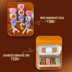 For Raksha Bandhan, I also offer smaller treats like these mini doughnut packs and assorted brownie boxes. They are perfect for gifting or sharing with the whole family.