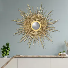 Our bestselling Sunburst mirror is a unique and mesmerizing piece of art. The central mirror is surrounded by beautiful metal sun rays, creating a statement piece that radiates energy and style.