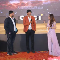 Interacting with employees on stage during the CINDA Annual Day. I use interactive games and segments to make corporate events fun and engaging, helping to boost team morale.