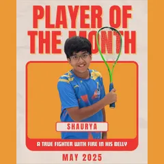 Celebrating Shaurya, our Player of the Month! Shaurya's love for competition and infectious energy make him a true fighter on the court. His dedication is an inspiration to us all.