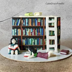 For the bookworm in your life, this bookshelf cake is a dream come true. The bookshelf is an edible print, and the scene is completed with fondant figures enjoying their books. This one was a classic chocolate sponge with vanilla buttercream and pralines.