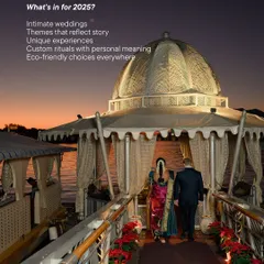 What's in for 2025? We're seeing a move towards intimate weddings, themes that reflect personal stories, unique guest experiences, and custom rituals with personal meaning. It's all about making the day truly yours.