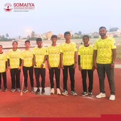 The Somaiya Vinay Mandir High School netball team lines up on the court, ready for the Karnataka State-Level Netball Tournament.