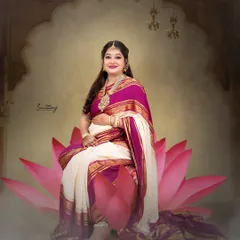 Channeling the goddess Lakshmi, this mother-to-be is seated on a lotus flower, draped in a traditional saree. This divine concept is a powerful way to celebrate the life-giving energy of motherhood.