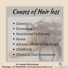 Hair loss is multifactorial. This graphic outlines the most common causes I investigate during a consultation, including genetics, hormonal shifts, nutritional deficiencies, and stress, to determine the root cause of your hair fall.