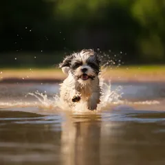 Pure joy in motion! It's so much fun watching the energetic ones run and splash around freely. This little Shih Tzu is having a blast during their pet bathing session.