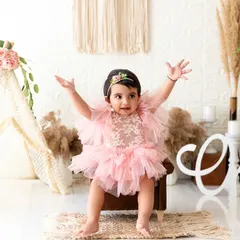 This is a full view of one of my boho-themed studio setups, complete with a teepee and 'ONE' sign, perfect for classic first birthday portraits before the cake comes out.
