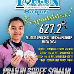 A phenomenal performance by Pranju Shree Somani from our Raipur branch at the All India Open Shooting Championship. She secured multiple medals across senior, youth, sub-youth, and junior categories, showcasing her versatile talent.