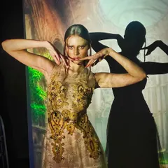 Makeup for a creative shoot at FX School, using light projection. The makeup was designed to be visible and dramatic, even with the complex lighting and shadow play.
