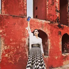 Featured in Harper's Bazaar India. This powerful photoshoot at Jantar Mantar, styled by JJ Valaya, symbolized the Constitution as a tool for justice.