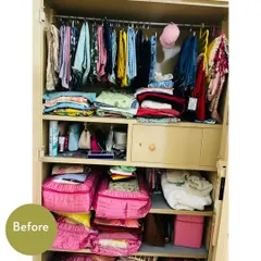 The 'before' of a wardrobe filled with beautiful ethnic wear that was hard to see and access. My goal is always to honor the items you love by giving them a proper home.