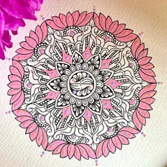 A mandala for the soul. This piece features a central Yin-Yang symbol, surrounded by soft pink lotus petals. It's a gentle reminder of balance and harmony, created with a peaceful pastel palette.