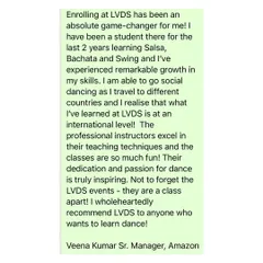 Another look at Veena's experience. She highlights the fun classes, dedicated instructors, and class-apart events that make the LVDS experience so unique and inspiring.