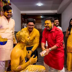 Pure, unadulterated laughter during the Haldi ceremony. These are the candid moments that truly define the spirit of the celebration.