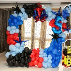 I love bringing big themes to life, like this epic Spider-Man balloon arch. It's a complete party backdrop with a web detail, perfect for a superhero-themed kids' birthday party.