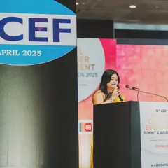 At the podium for the ACEF Awards 2024. I ensure that every award ceremony is conducted with grace and professionalism.