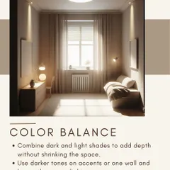 To add depth to a small room without making it feel smaller, I use a balanced color palette. Combining light and dark shades, often with a darker accent wall, creates visual interest while keeping the space feeling open.