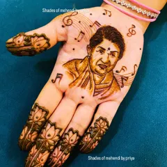 A tribute portrait of the great Lata Mangeshkar, surrounded by musical notes. This is a perfect example of how I can create a likeness of any public figure from a photo.