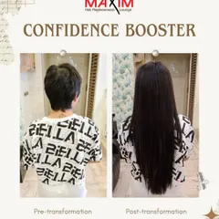 This back view of the same client highlights the incredible volume and length that can be achieved. Our extensions are double-drawn, meaning they are thick from top to bottom for a luxurious and healthy appearance.