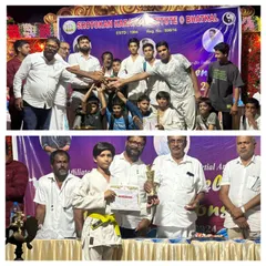 Alhamdulillah, a moment of immense pride for our academy. Here is our student Yousuf Mulki celebrating his Runner-up Grand Champion title, alongside our team's overall Team Championship win at the Open State Level Karate Tournament in Shirali.