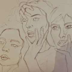 A pencil sketch study of three faces, each showing a different expression of surprise or shock. This was a practice piece inspired by a reference I found online.