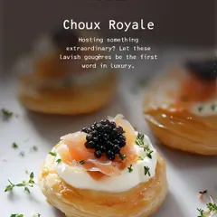 Hosting something extraordinary? Let these lavish Choux Royale gougères be the first word in luxury. Topped with smoked salmon and caviar, they are a perfect statement appetizer.