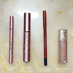 In my classes, you'll learn about essential eye and lip products like these from Too Faced and Huda Beauty, and how to use them to create your perfect look.