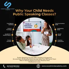 This visual explains why your child needs public speaking classes, detailing benefits like confidence building, critical thinking, leadership skills, and creative expression.