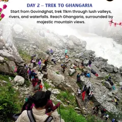 Day 2: The trek begins. We walk 11km from Govindghat to Ghangaria, through lush valleys, alongside rivers, and past waterfalls.