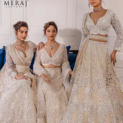 A closer look at the ivory lehenga from the 'Ruvaah' collection, highlighting the exquisite hand embroidery and craftsmanship that defines each piece.