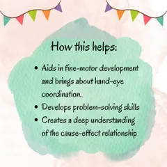 An infographic for "Bubble Soup," a fun sensorial activity. Whisking soap and water to create bubbles and finding hidden objects develops the pincer grip and an understanding of cause and effect.