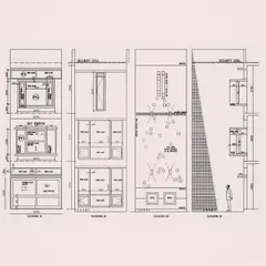 Detailed architectural elevations for a courtyard house. These technical drawings are crucial for communicating the design's intent, showing features like bay windows, skylights, and a climbing wall that are all designed to enhance the home's connection to light and nature.
