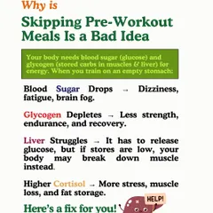 Training on an empty stomach is a bad idea. This visual explains how it can lead to drops in blood sugar, depleted glycogen, and higher stress hormones.