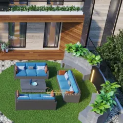 A closer view of the comfortable outdoor seating arrangement, perfect for social gatherings under the open sky.