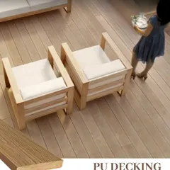 This light-colored PU decking has a subtle wood grain and provides a clean, bright surface for this indoor-outdoor space. It is durable enough to handle furniture and foot traffic with ease.