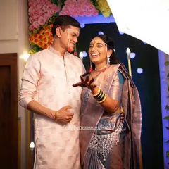 A candid moment from a Simantipoojan ceremony. I provided subtle makeup and hair for the groom to ensure he looked his best for this important pre-wedding ritual.