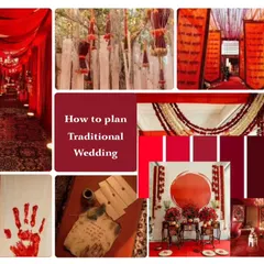 This mood board shows the planning process for a traditional red-themed wedding. It includes inspiration for decor, color palettes, and cultural elements that I weave together to create a cohesive event.