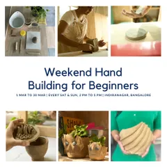 This poster for our March weekend hand-building course shows the variety of projects you can create, from planters to decorative forms. All materials and practice hours are included.